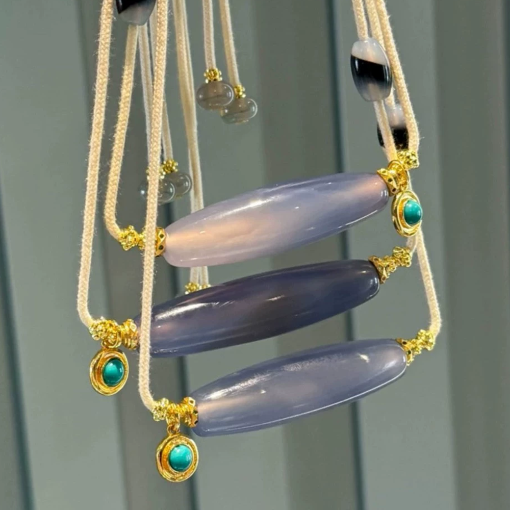 Water lucky color:Tibetan Dzi Necklace - Violet Lockbone Chain Aoao Toys