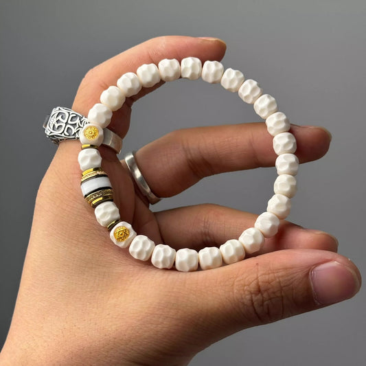 🌟 Handcrafted Camel Bone Wu Xiang 0.31"×0.28" Single-Loop Bracelet Natural Texture • Mixed Accents • Actual Photos • Fixed Price Aoao Toys