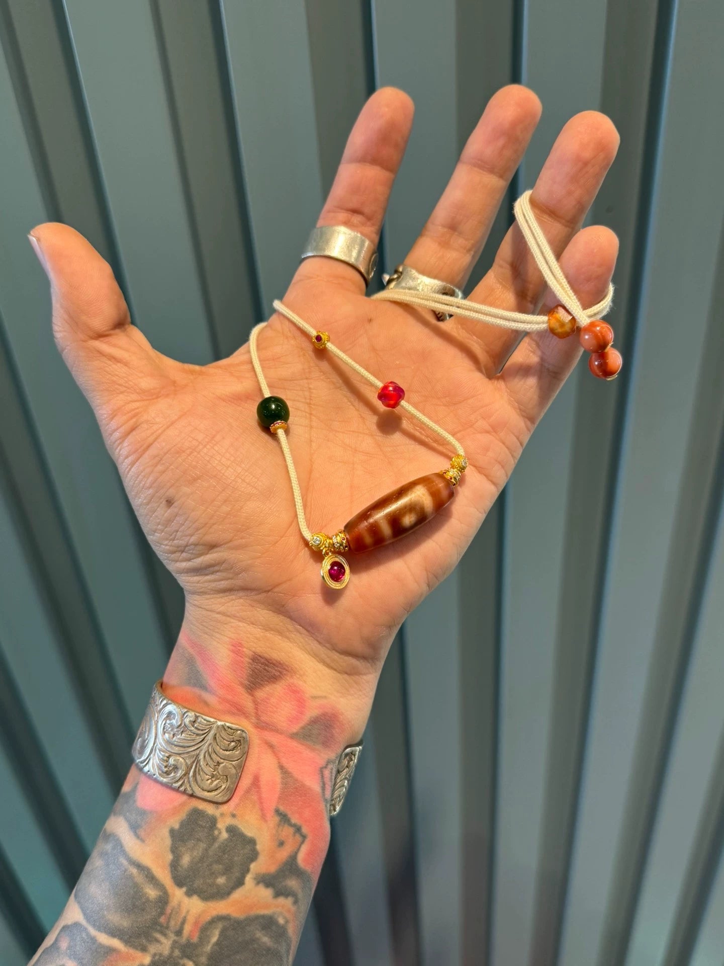 Tibetan & Western Asian Style "Celestial World" Dzi Necklace with Handmade Red-flesh Beads Aoao Toys