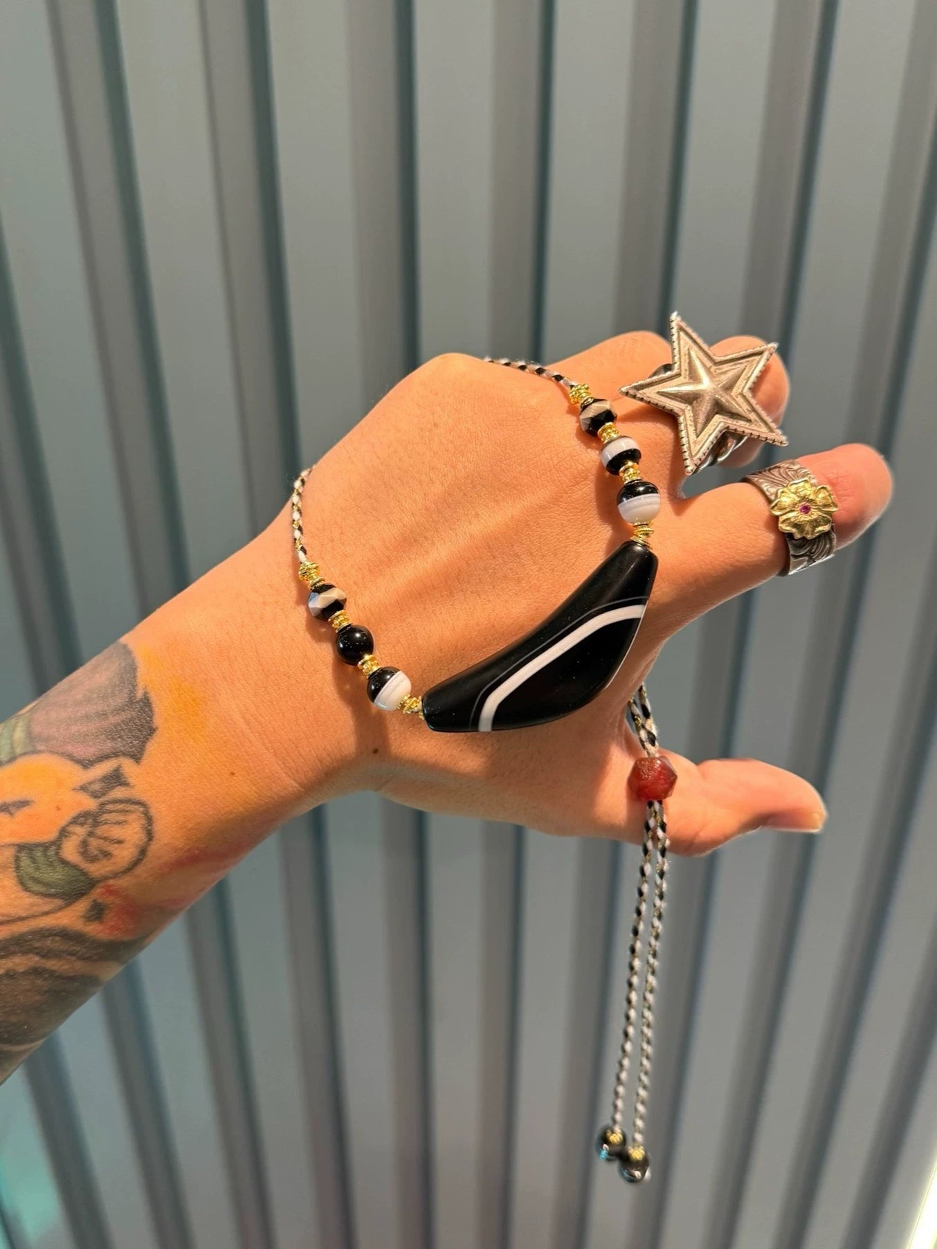 Black & White Ox Horn Bead Collarbone Chain Aoao Toys