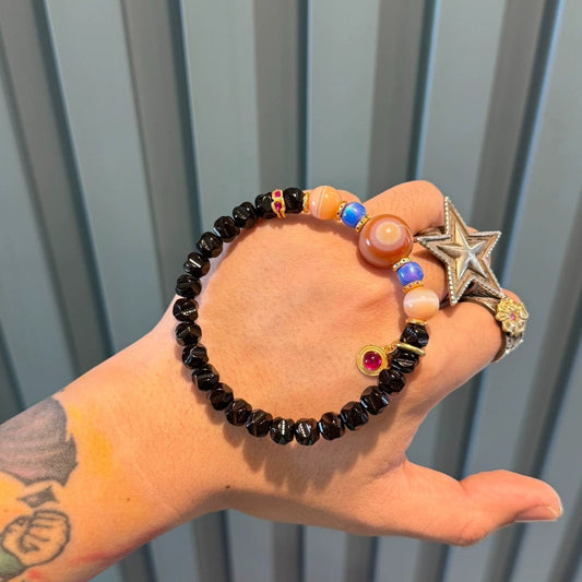 Black-Gold Coconut Ti Wu Xiang Handstring • Pink Waxy Cinnabar Agate Aoao Toys