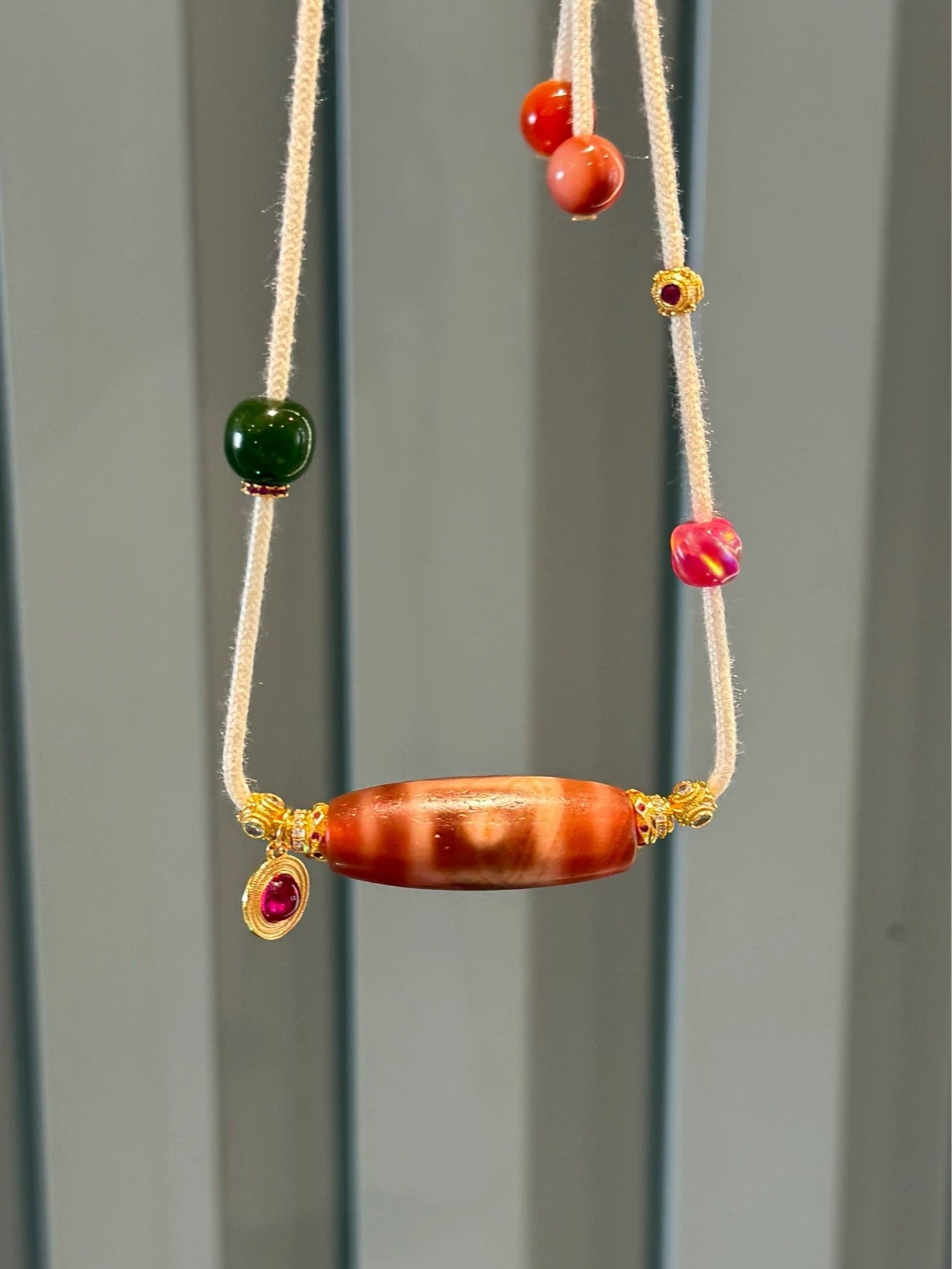 Tibetan & Western Asian Style "Celestial World" Dzi Necklace with Handmade Red-flesh Beads Aoao Toys