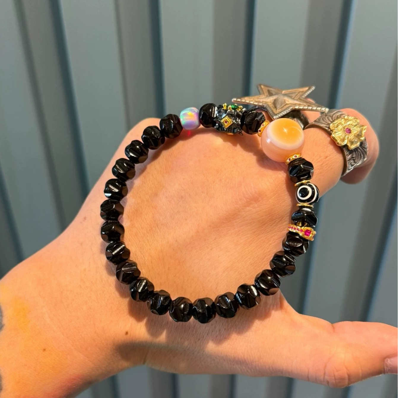 Water lucky color:Black Gold Coconut Bead Bracelet with Salmon Agate and Rare Orange-Pink Dzi Bead Aoao Toys