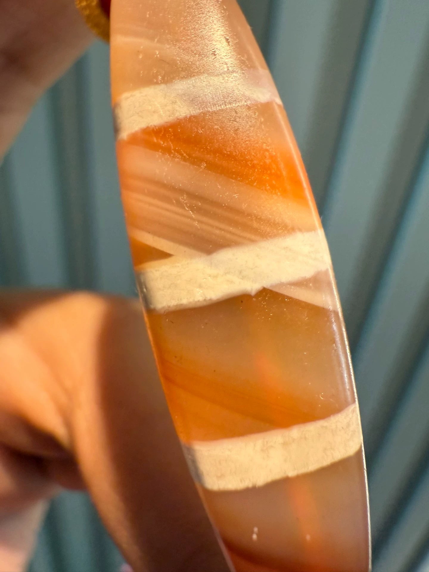🌟 West Asian Style Orange-Pink Rainbow Agate Dzi Necklace Unique Piece • Natural Material • 925 Silver-Gilt Accents Aoao Toys