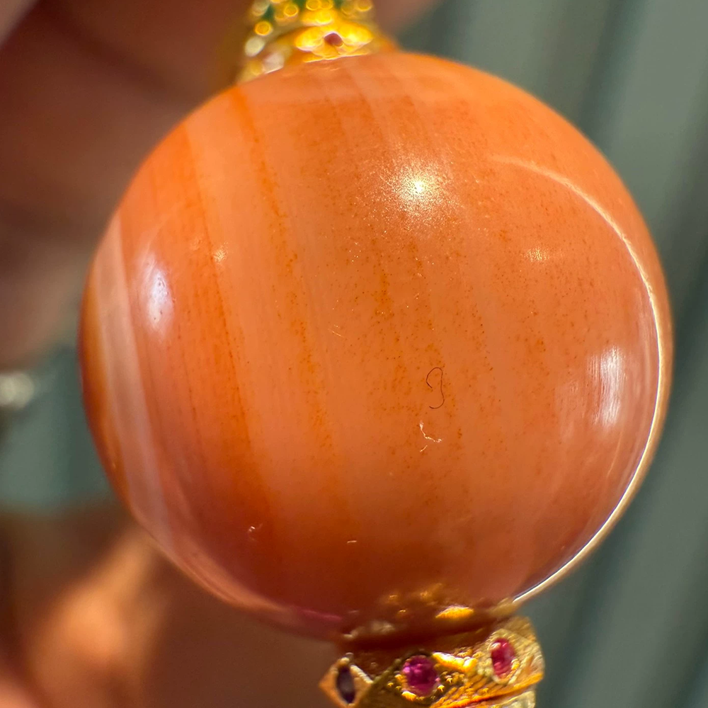 Premium Pink Agate Necklace with Red Sandalwood Eyes Aoao Toys