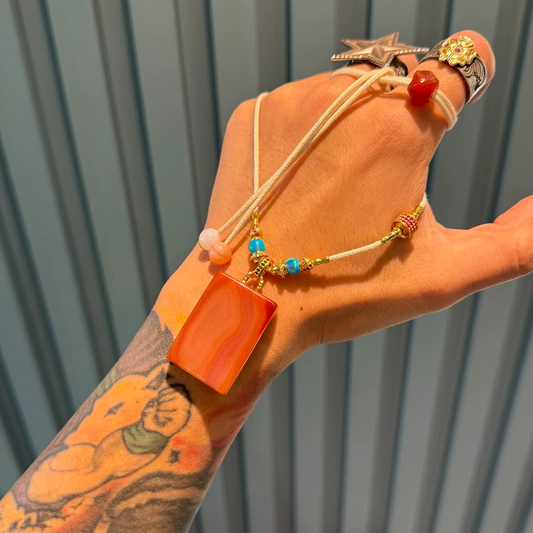Exclusive Pendant Necklace – Powdery Pink Agate with Red Sandalwood Eyes and Opal Inlay Aoao Toys