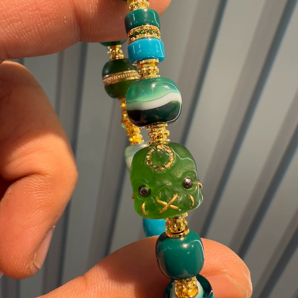 Wood lucky color:Tibetan-Inspired Green Agate Bracelet Aoao Toys
