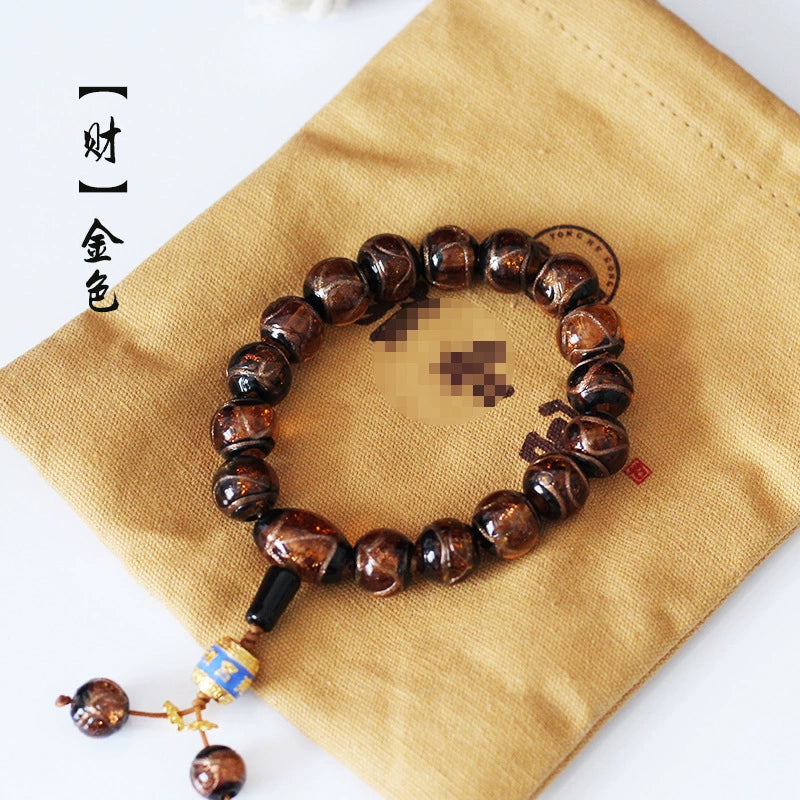 🌟**【Crowdfunding Exclusive】** Yonghegong Style Incense Ash Glazed Bracelet・Gold Foil 三通 Design 🌟 Aoao Toys