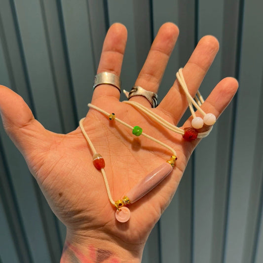 Pink Glutinous Cinnabar-Infused Carnelian Dzi Multi-Treasure Necklace Aoao Toys