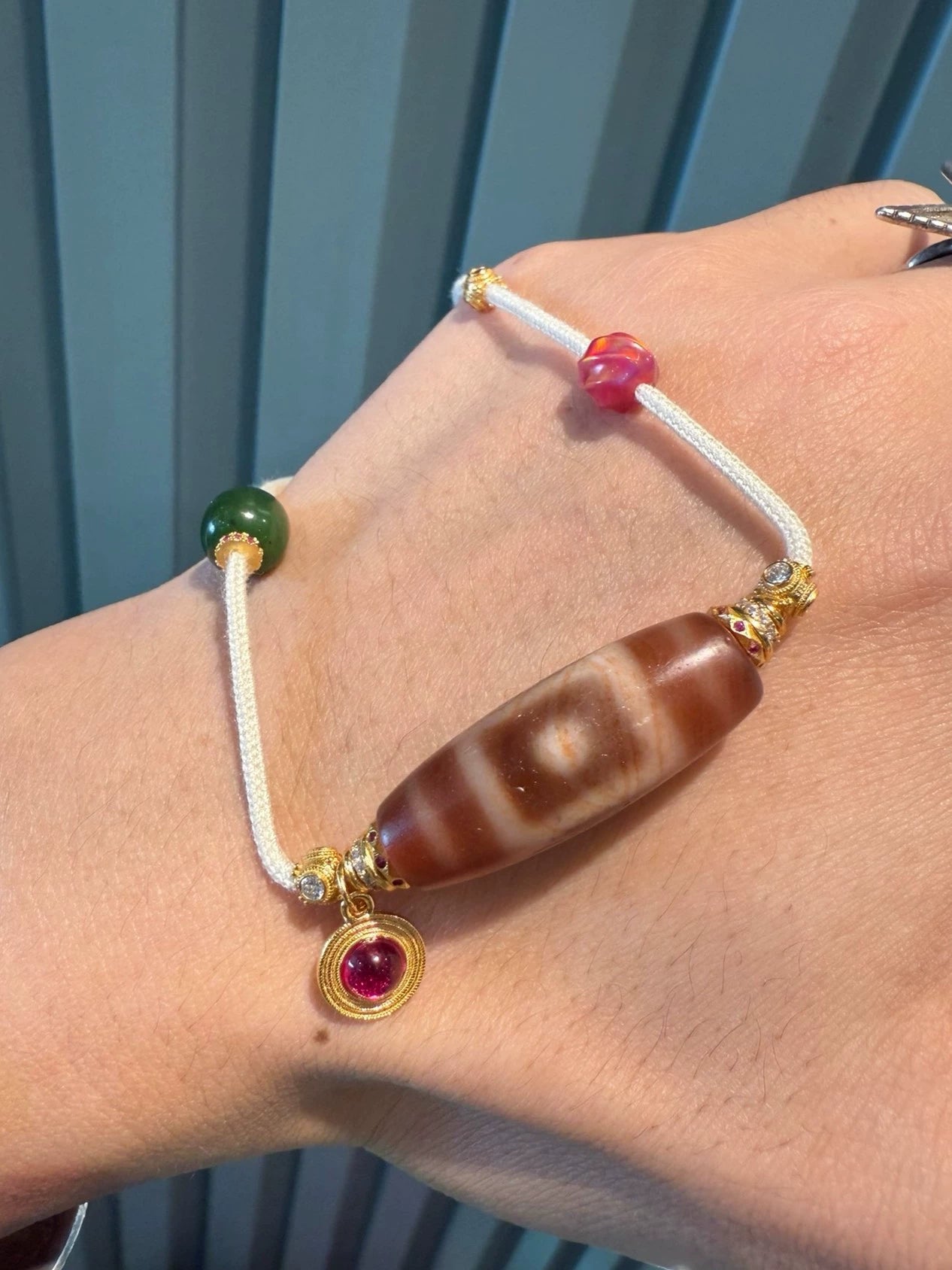 Tibetan & Western Asian Style "Celestial World" Dzi Necklace with Handmade Red-flesh Beads Aoao Toys