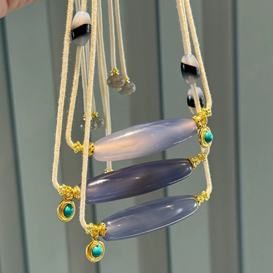 Water lucky color:Tibetan Dzi Necklace - Violet Lockbone Chain Aoao Toys