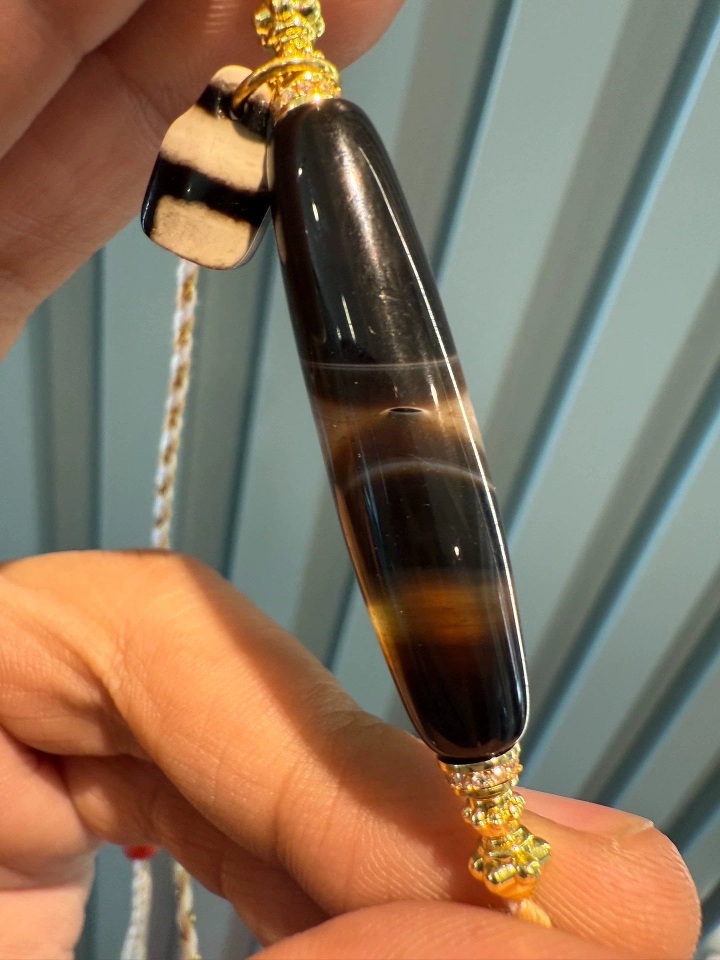 🌟 Black & White Buddha Eye Banded Agate Dzi Necklace Unique Piece • Tibetan Style • Natural Texture • Mixed Gem Accents Aoao Toys