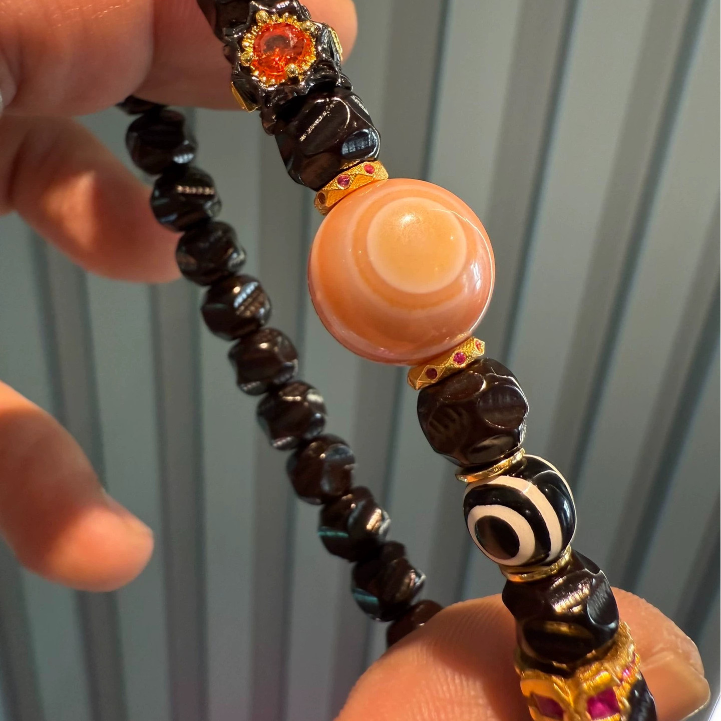 Gold Lucky Color:Agate Dzi Necklace with Milky White & Red Eyes Aoao Toys