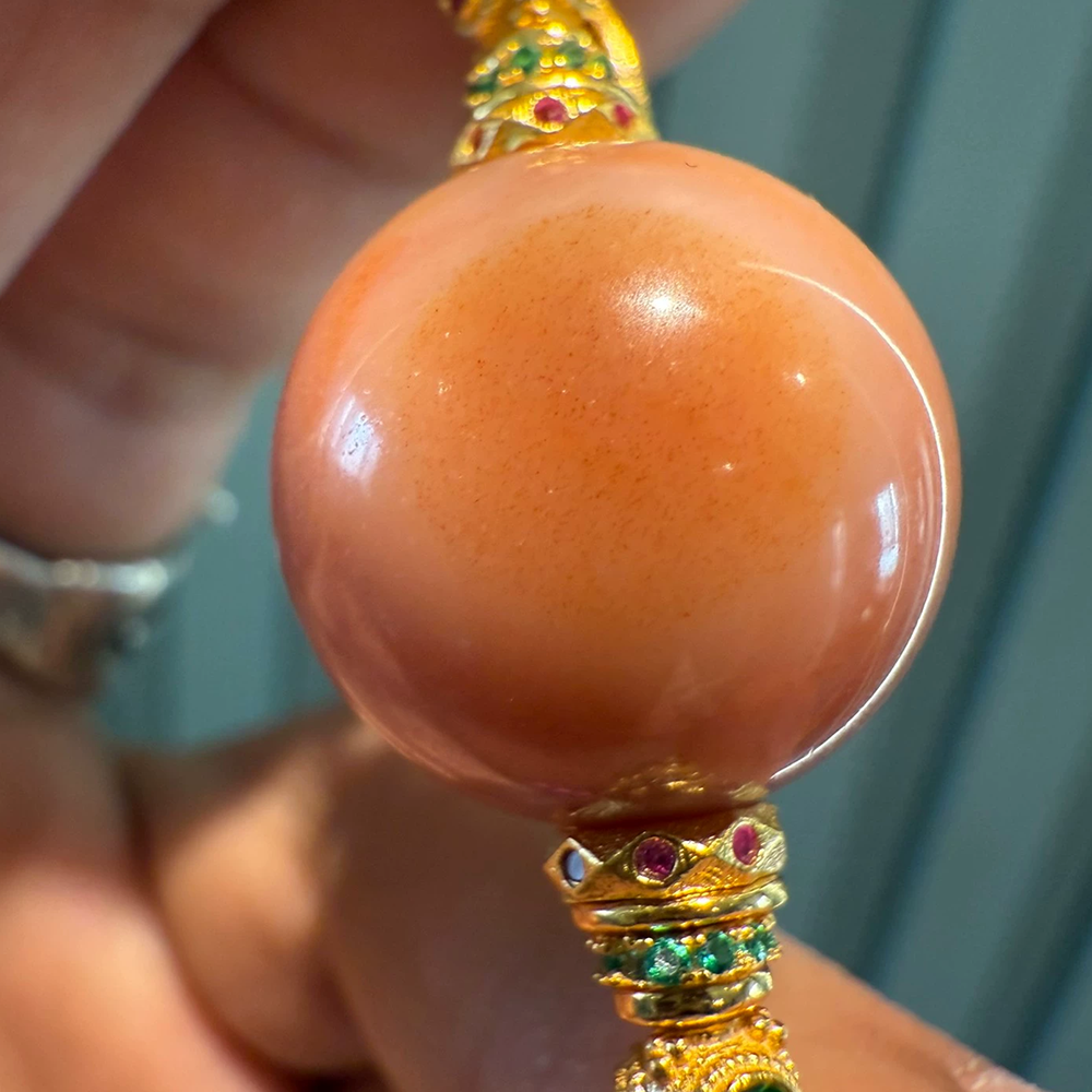 Premium Pink Agate Necklace with Red Sandalwood Eyes Aoao Toys