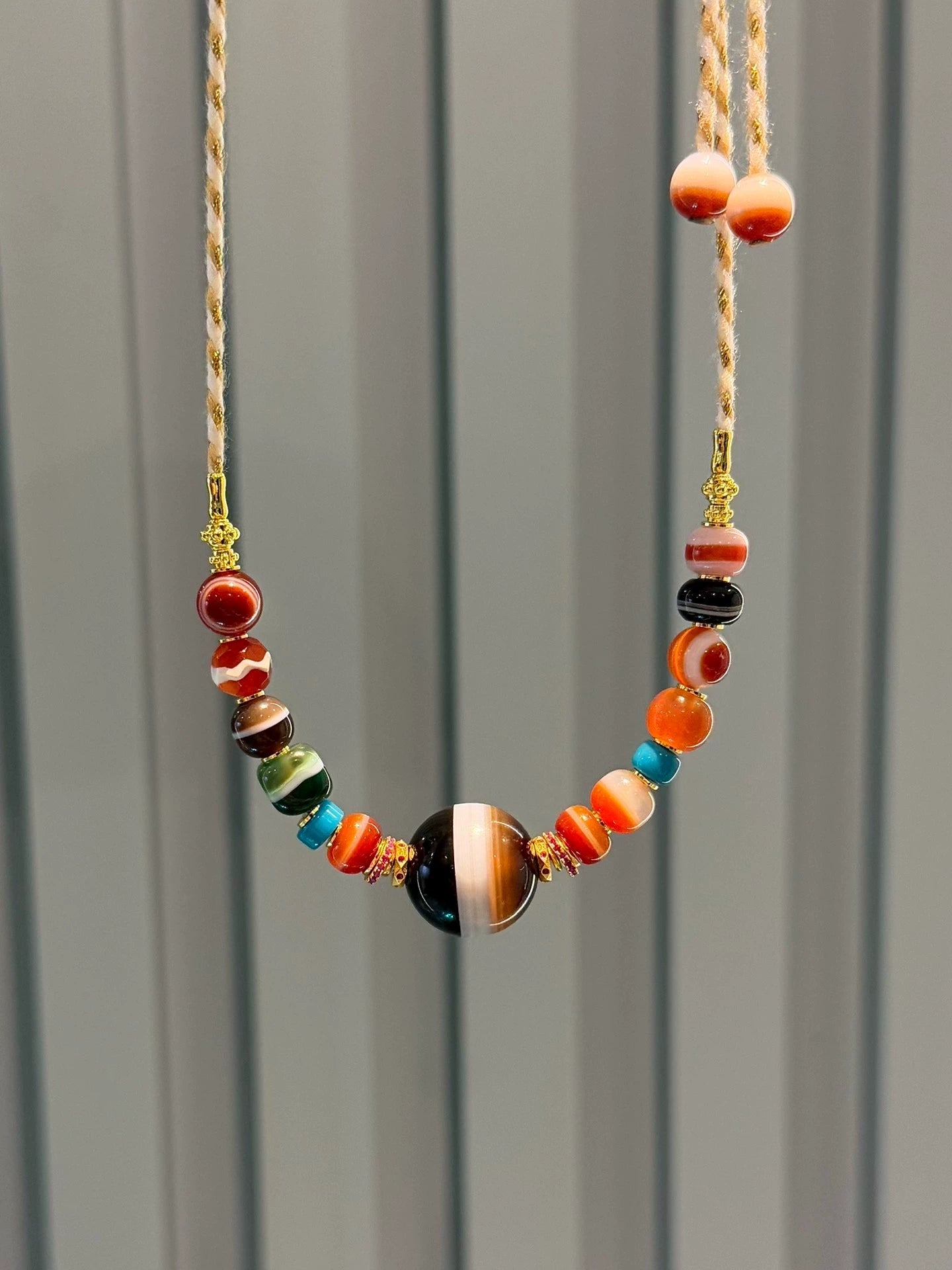Rare 18mm Wide-Line Medicine Master Agate Necklace • 3-Civilization Fusion Aoao Toys