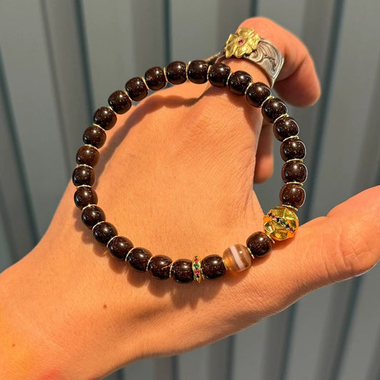 Earth lucky color：Natural Coconut Shell Bead Bracelet – Full Design with Agate Accents & Gold-Plated Details Aoao Toys