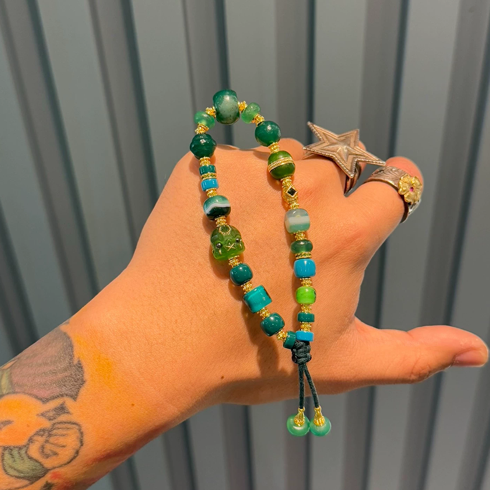 Wood lucky color:Tibetan-Inspired Green Agate Bracelet Aoao Toys