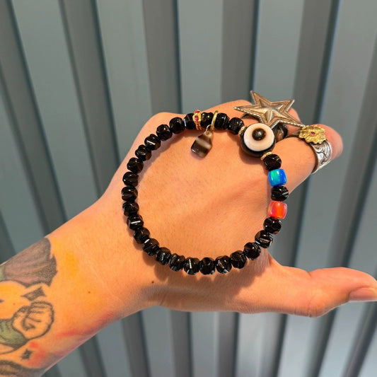 Black-Gold Coconut Ti Wu Xiang Handstring • 0.31" Formless Design with Dzi Accents Aoao Toys