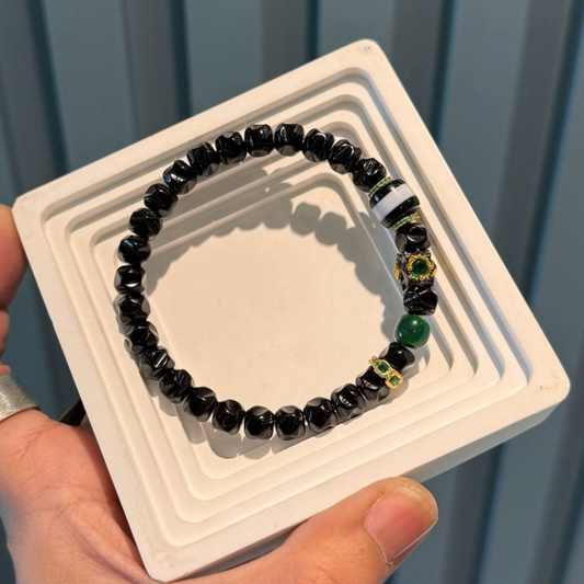 Lucky Water Color: Black Gold Coconut Seed 8mm Bead Bracelet – Handmade Tibetan-Inspired Meditation String