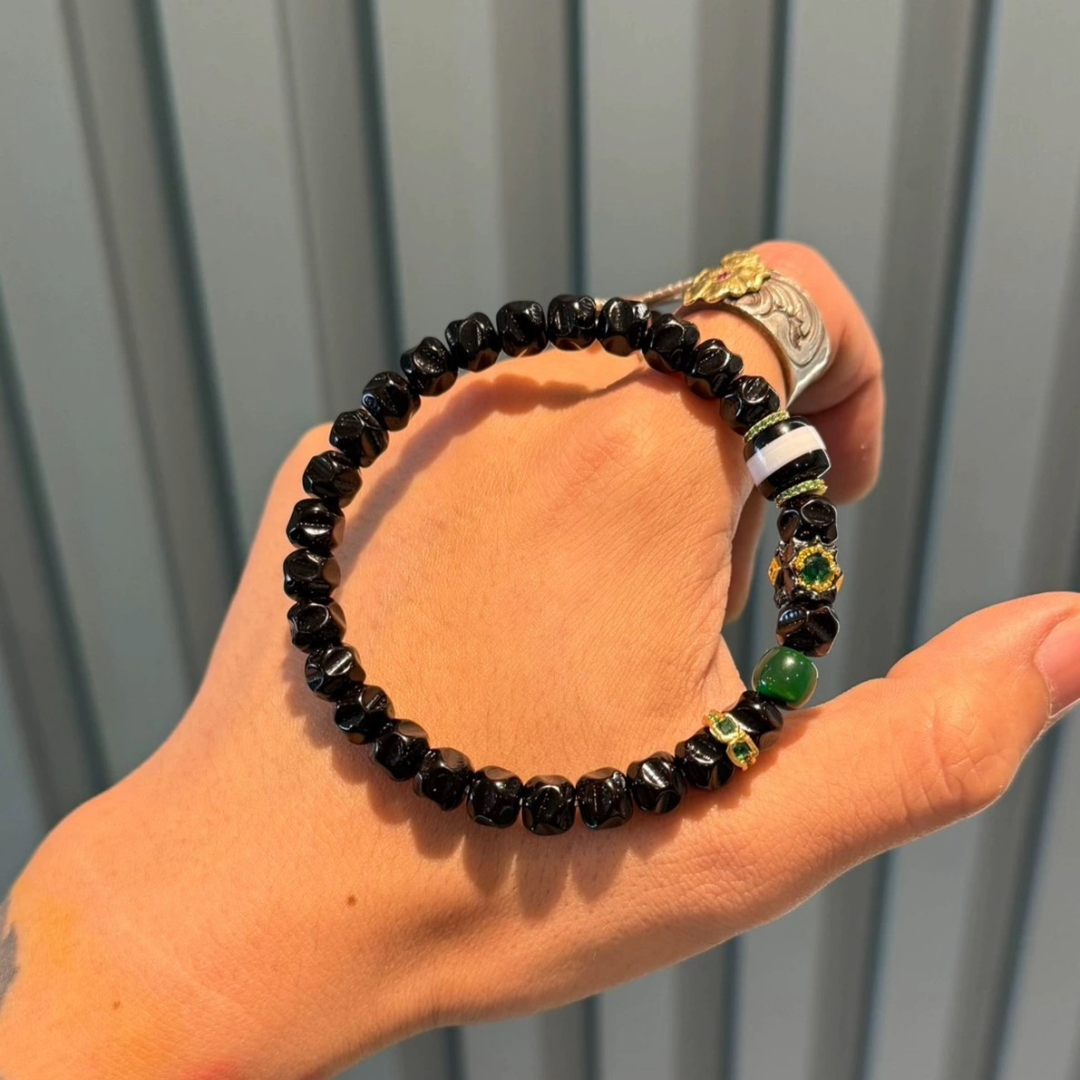 Lucky Water Color: Black Gold Coconut Seed 8mm Bead Bracelet – Handmade Tibetan-Inspired Meditation String