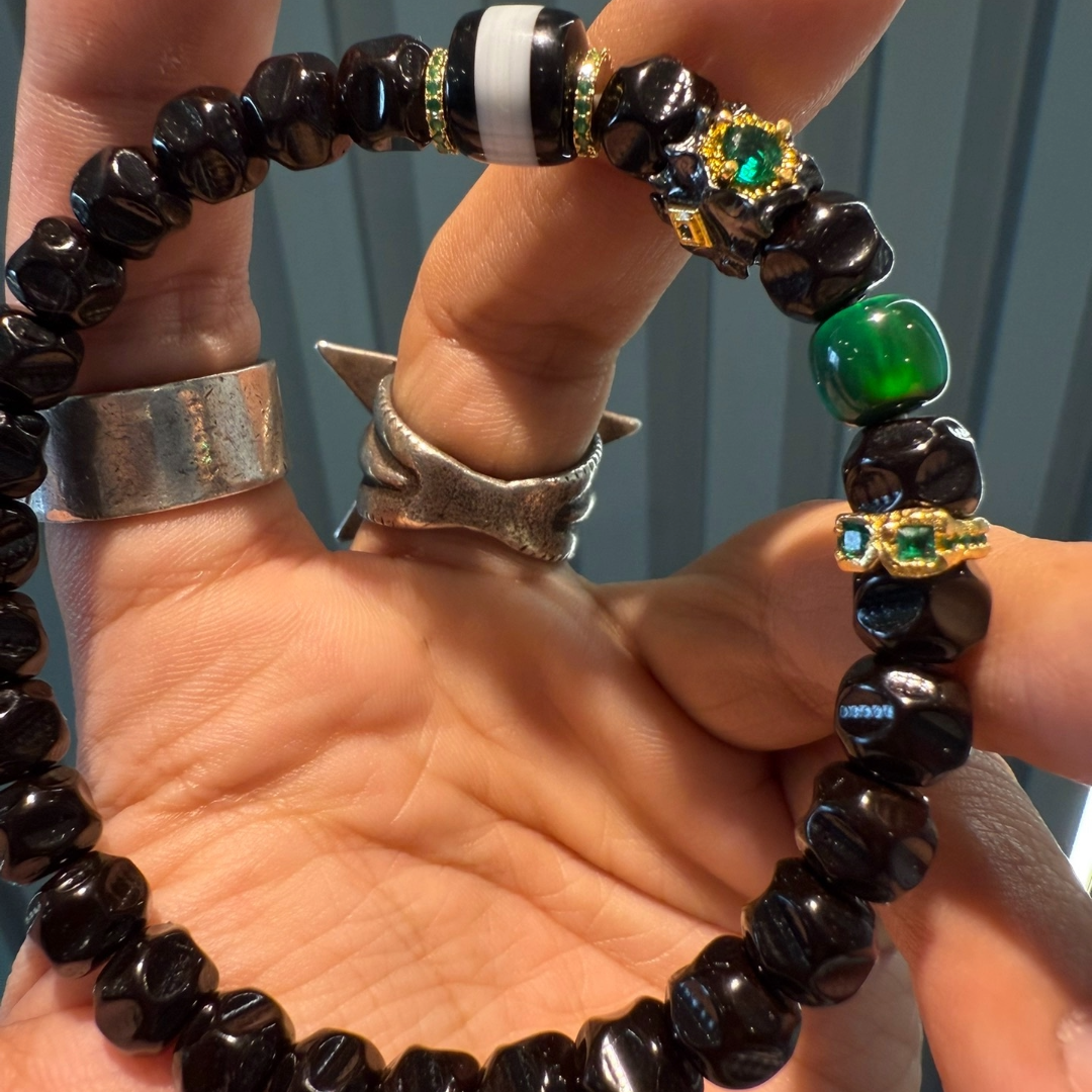 Lucky Water Color: Black Gold Coconut Seed 8mm Bead Bracelet – Handmade Tibetan-Inspired Meditation String