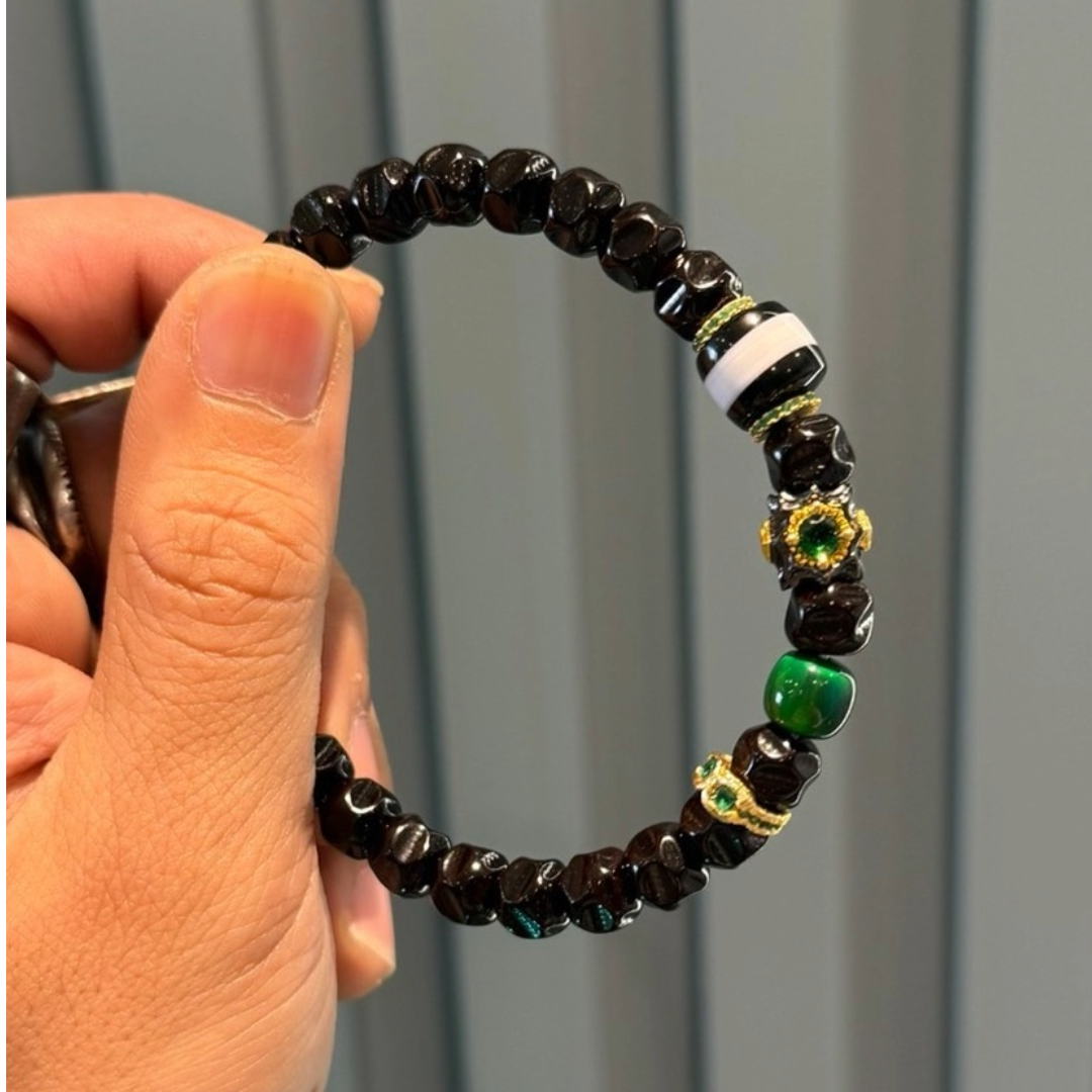 Lucky Water Color: Black Gold Coconut Seed 8mm Bead Bracelet – Handmade Tibetan-Inspired Meditation String