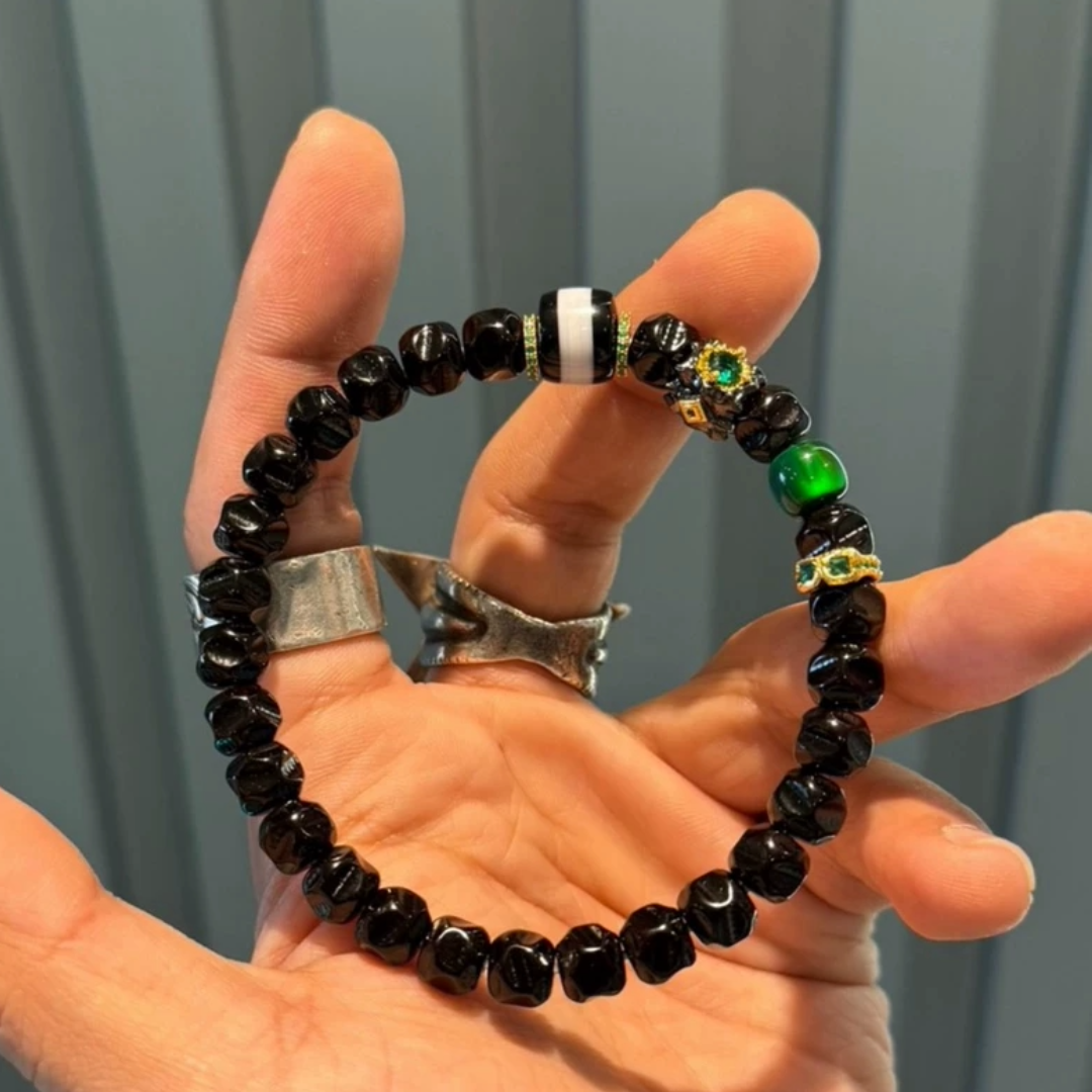 Lucky Water Color: Black Gold Coconut Seed 8mm Bead Bracelet – Handmade Tibetan-Inspired Meditation String