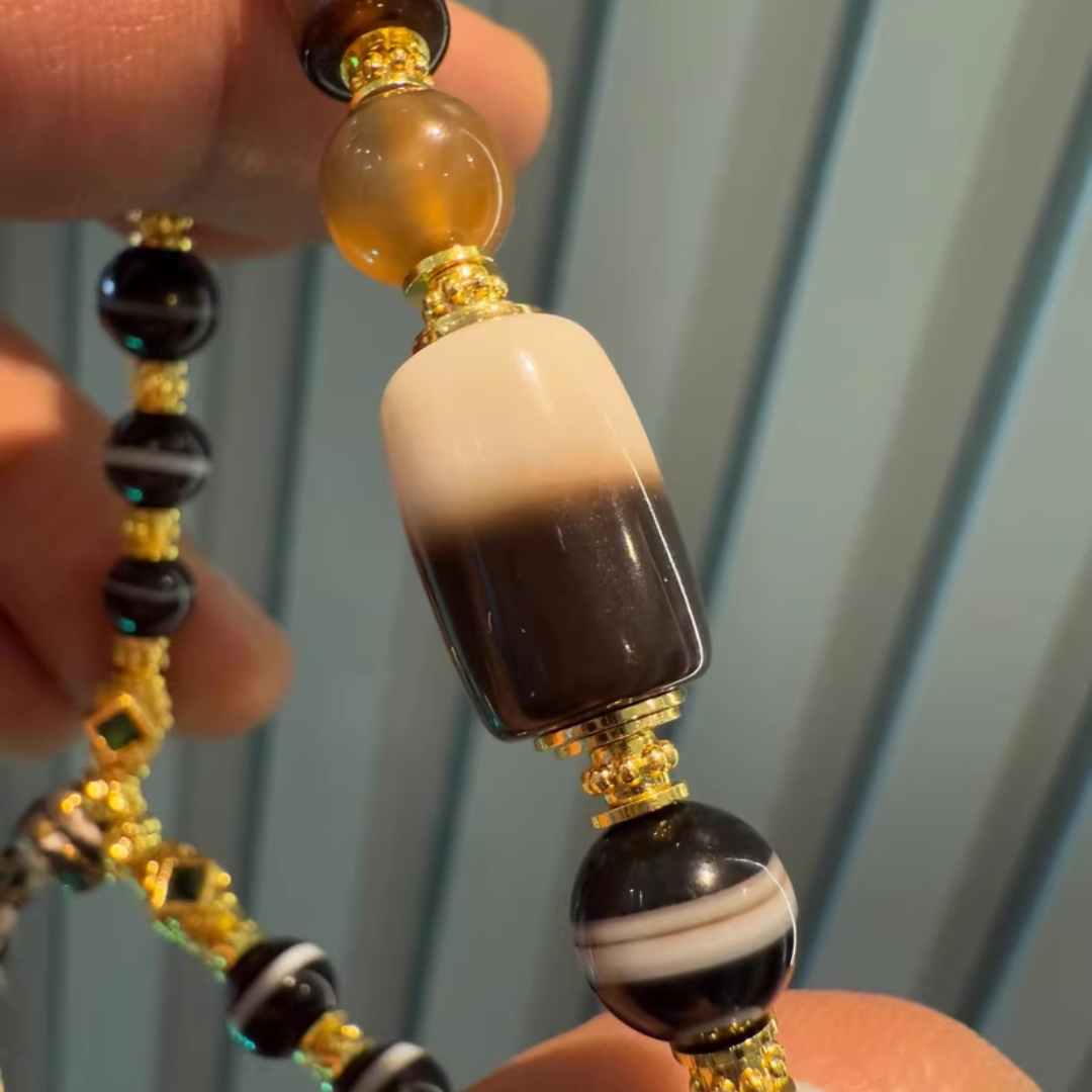 Lucky Water Color: Black & White Medicine Beads Bracelet – Natural Agate One-Line Talisman Handheld