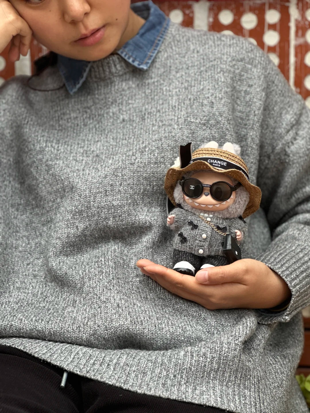 🧶 [Only Doll Clothes] Exclusive 7-Piece Handmade Outfit for Labubu Dolls - Denim Macaron Dream Set (Doll Not Included)