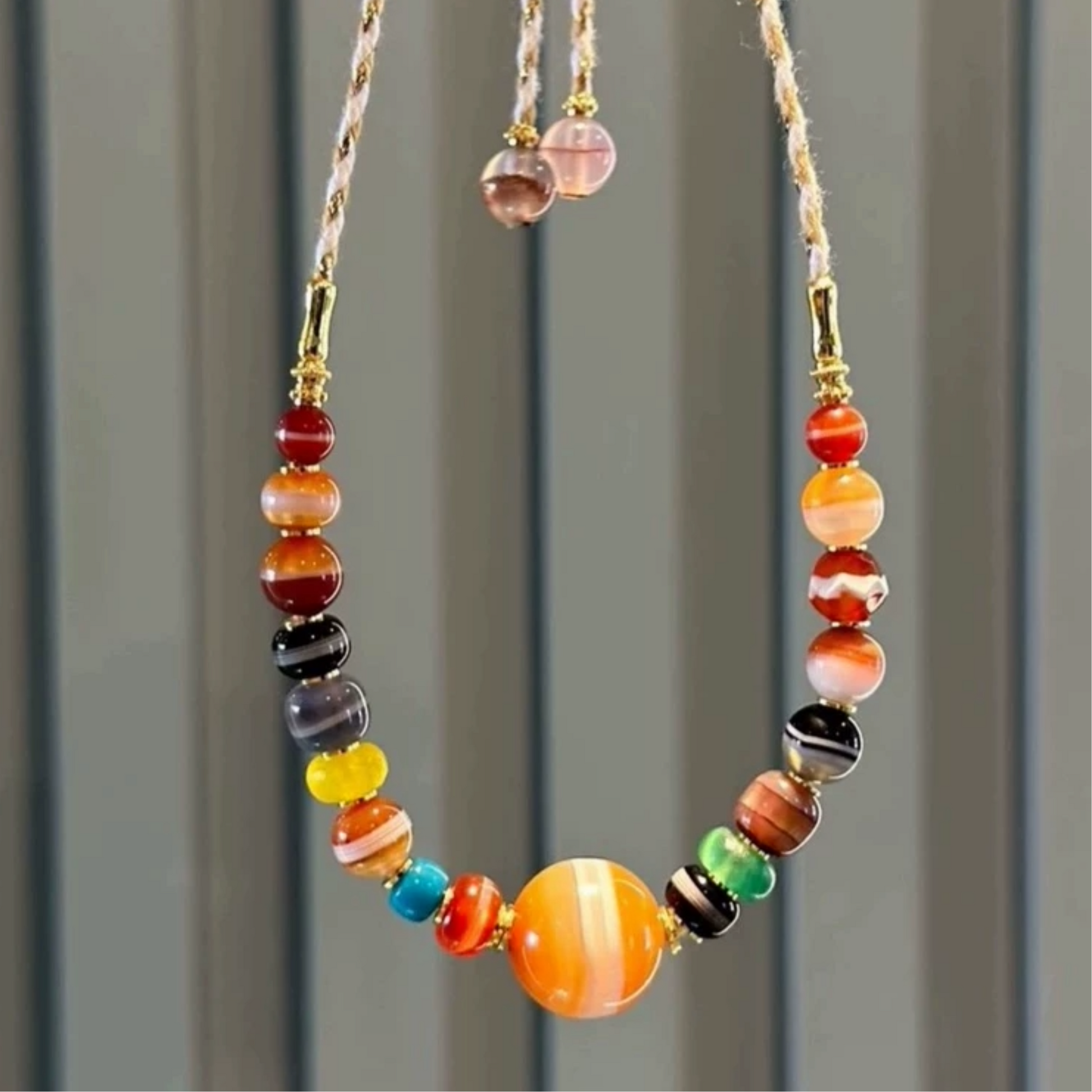 Multi-Treasure Necklace: Collarbone Chain (Striped Agate, One-Line Yakushi), Colorful Ancient Beads, Western Asia PYU Beads, Red Agate, Engraved Tibetan Pendant Aoao Toys