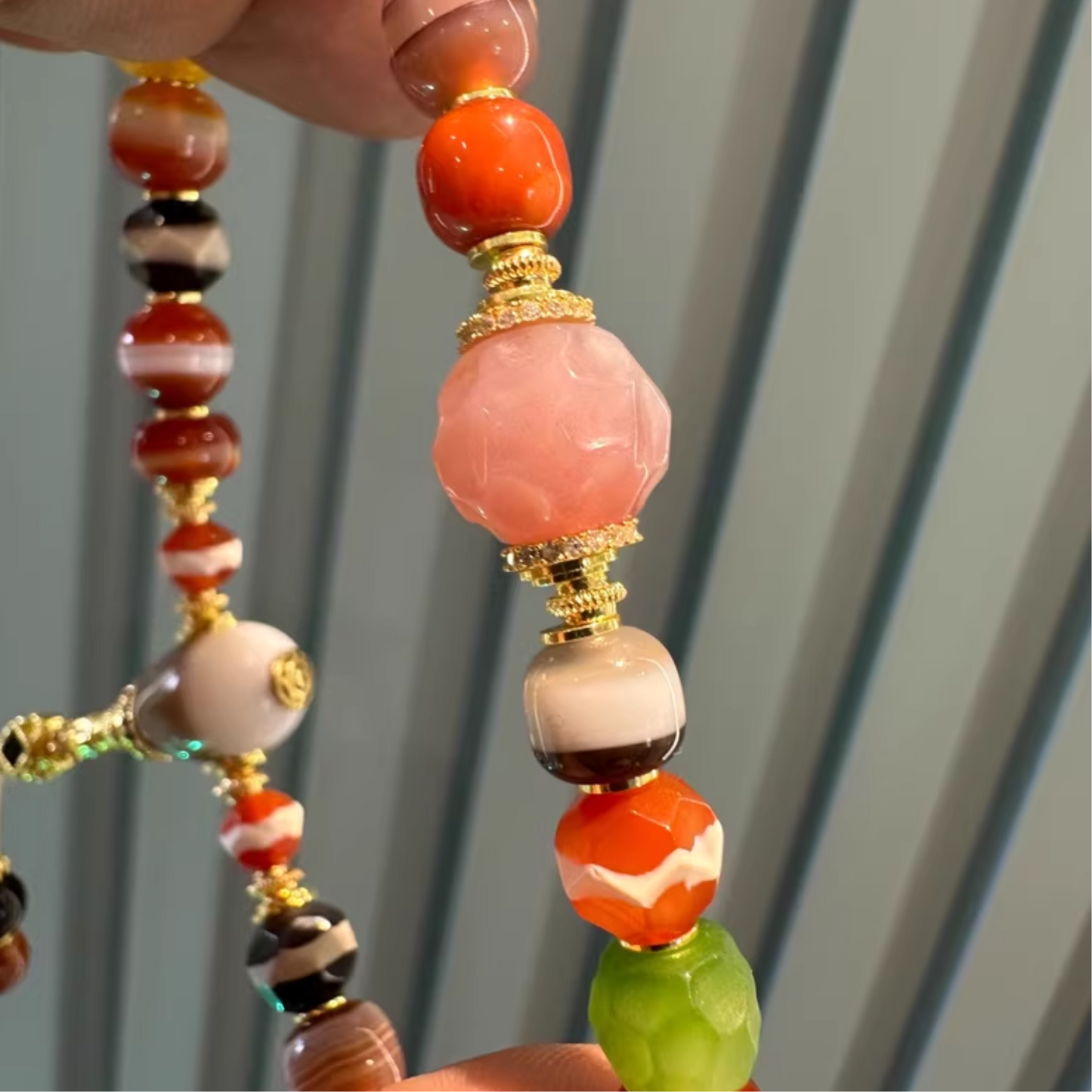 Water Lucky Color:Treasure Bracelet – Agate & Medicine Beads with Rainbow Design