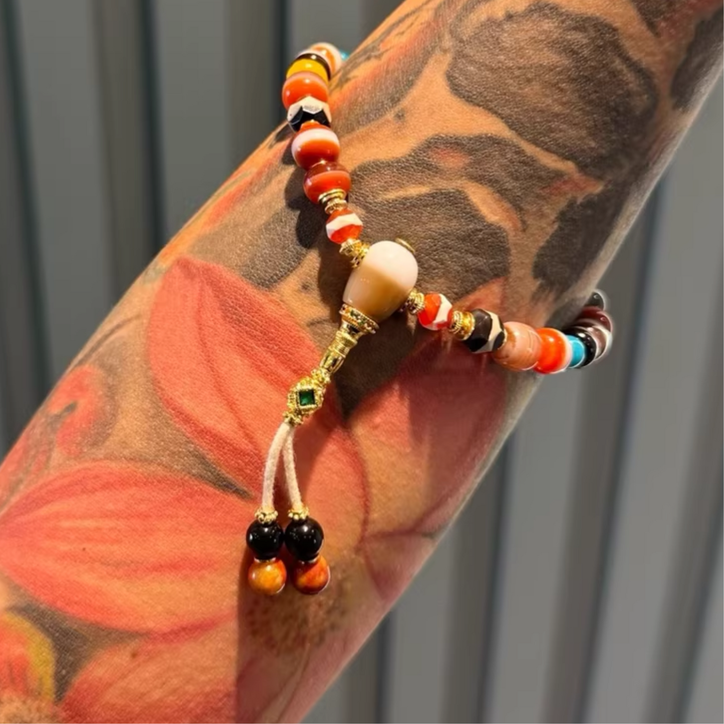 Water Lucky Color:Treasure Bracelet – Agate & Medicine Beads with Rainbow Design