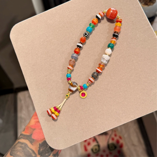 Rainbow Multi bracelet:Gemstone Bracelet – Striped Agate & One-Line Yakushi Bead Aoao Toys