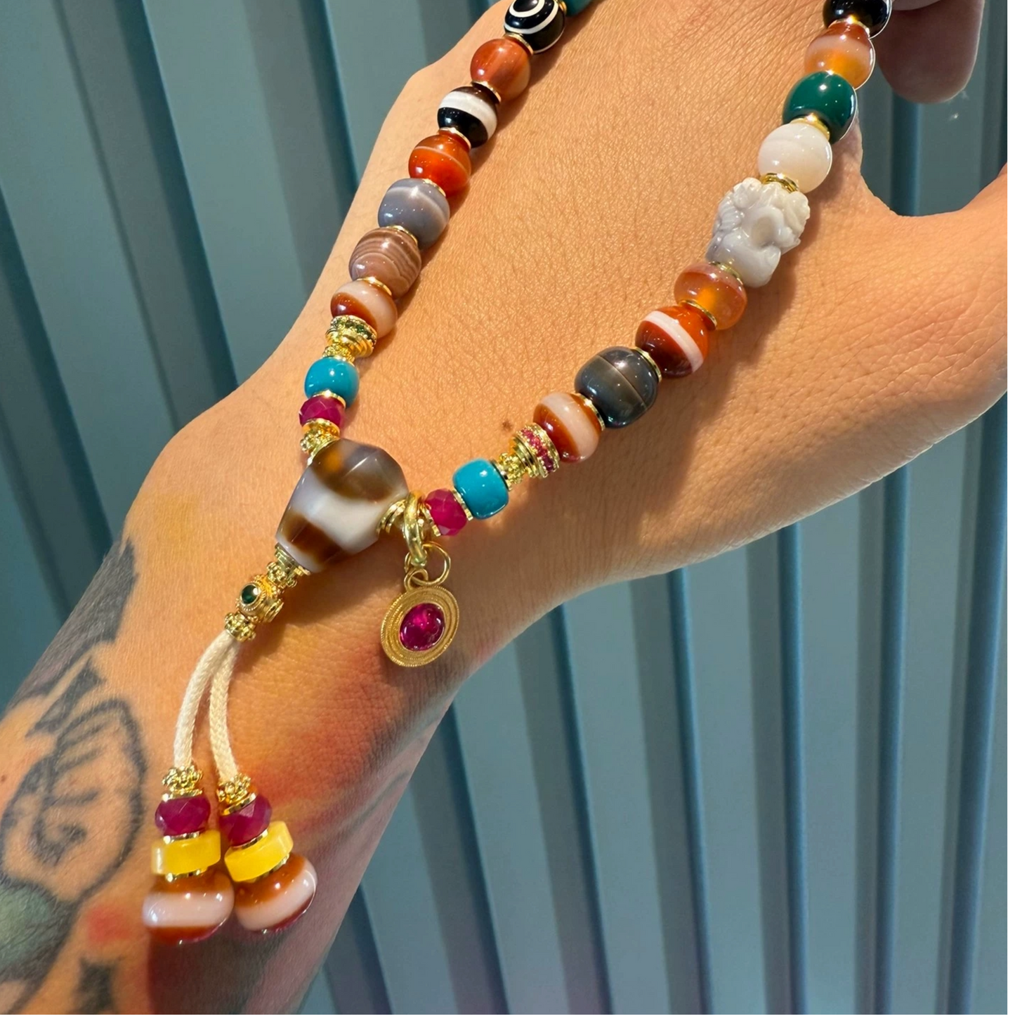 Rainbow Multi bracelet:Gemstone Bracelet – Striped Agate & One-Line Yakushi Bead Aoao Toys